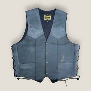 Genuine Leather Men’s Vintage Black Motorcycle Vest Size: 48